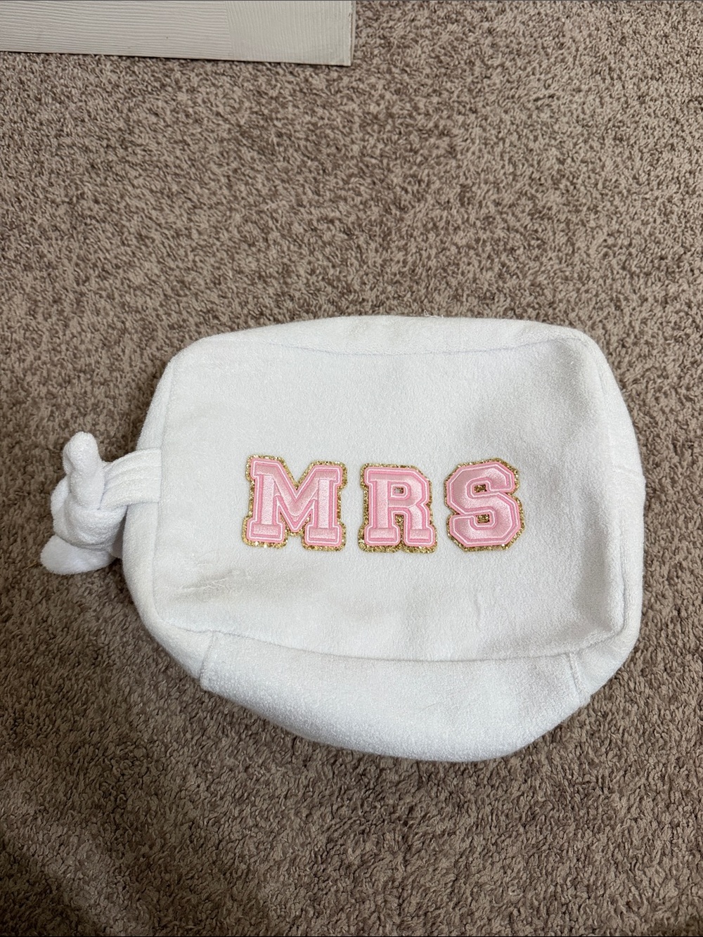 Stoney Clover Lane x Target White Terry Cloth Toiletry Bag with Pink Letters